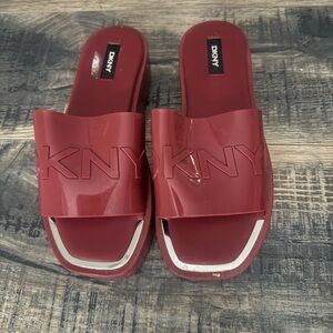 DKNY Burgundy Slide Sandals with Silver Detail